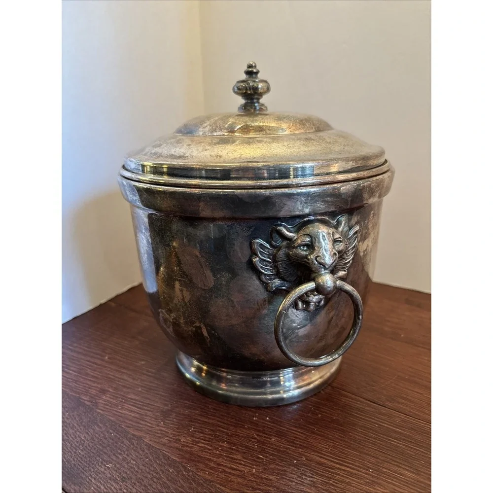 VTG Crosby E.P.C #2 Vacuum Sealed Ice Bucket With Lid, Lion Head Ring Handles